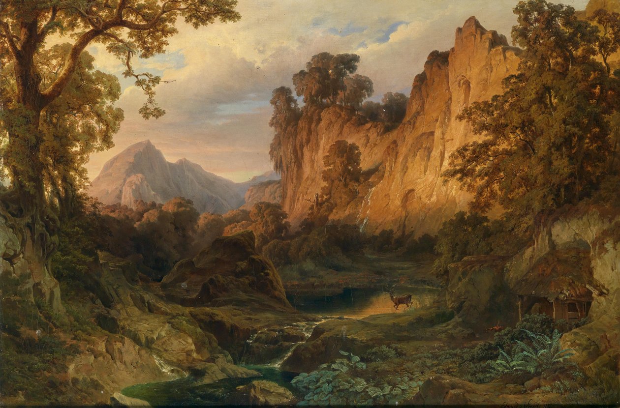 Romantisk landskab i aftenlys af Edmund von Wörndle