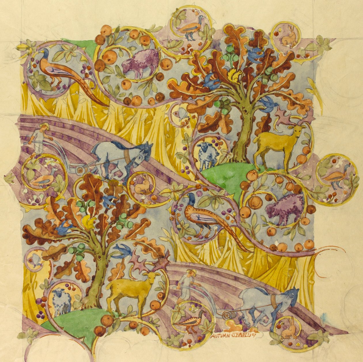 Efterår, november 1927 (gouache på papir) af Edmund Hunter