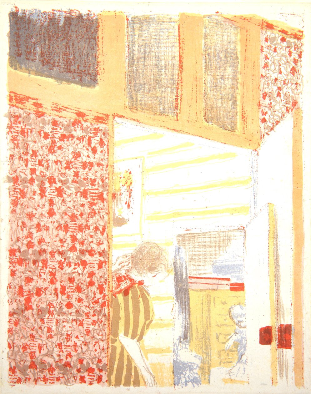 Interiør med lyserødt tapet III, 1899 af Edouard Vuillard