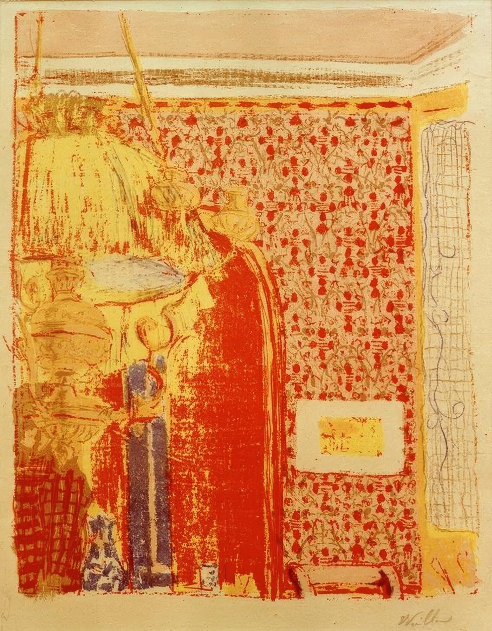 Interiør med lyserøde ophæng II af Edouard Vuillard