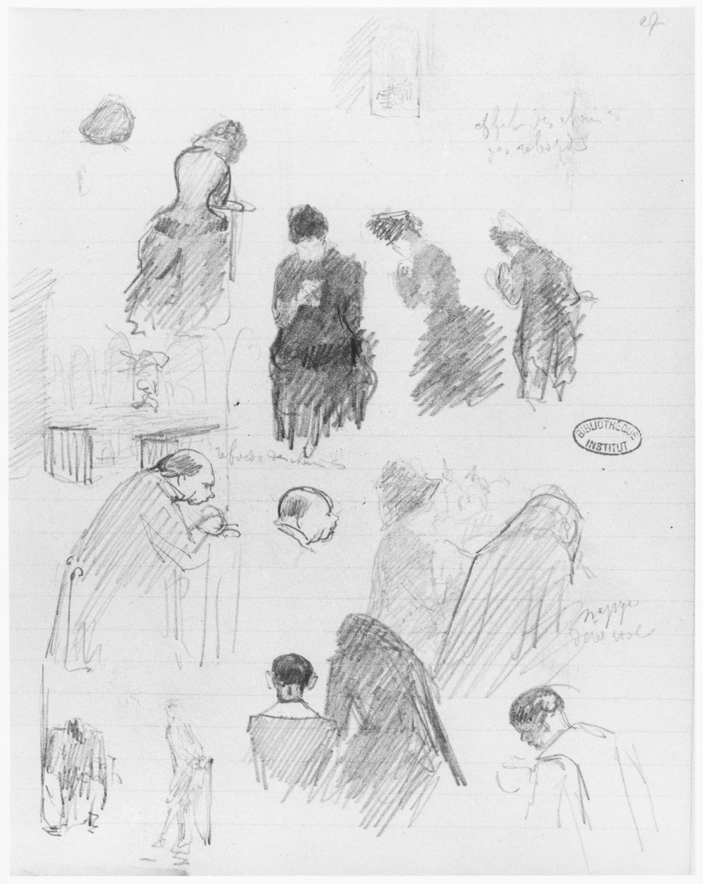 Side af en skitsebog, 1890-1940 (blyant på linjeret papir) af Edouard Vuillard
