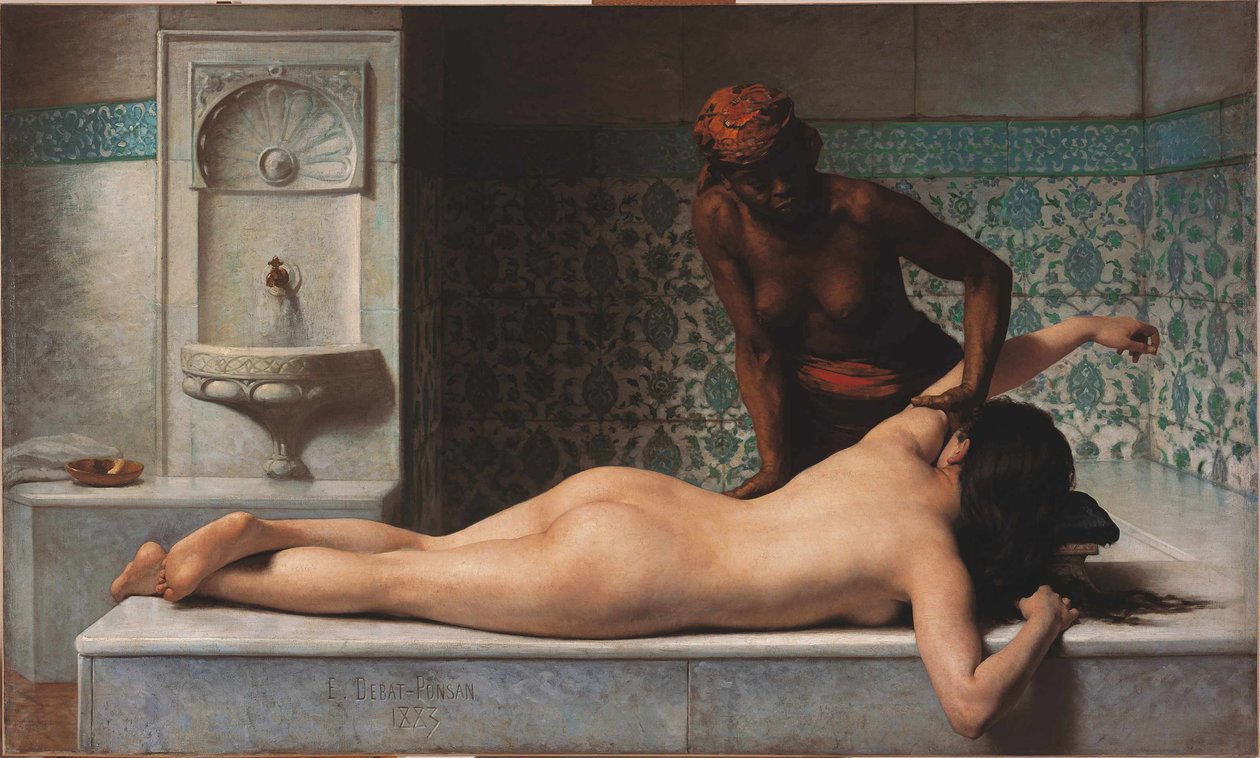 Massage, hammam scene, 1883. af Edouard Debat Ponsan