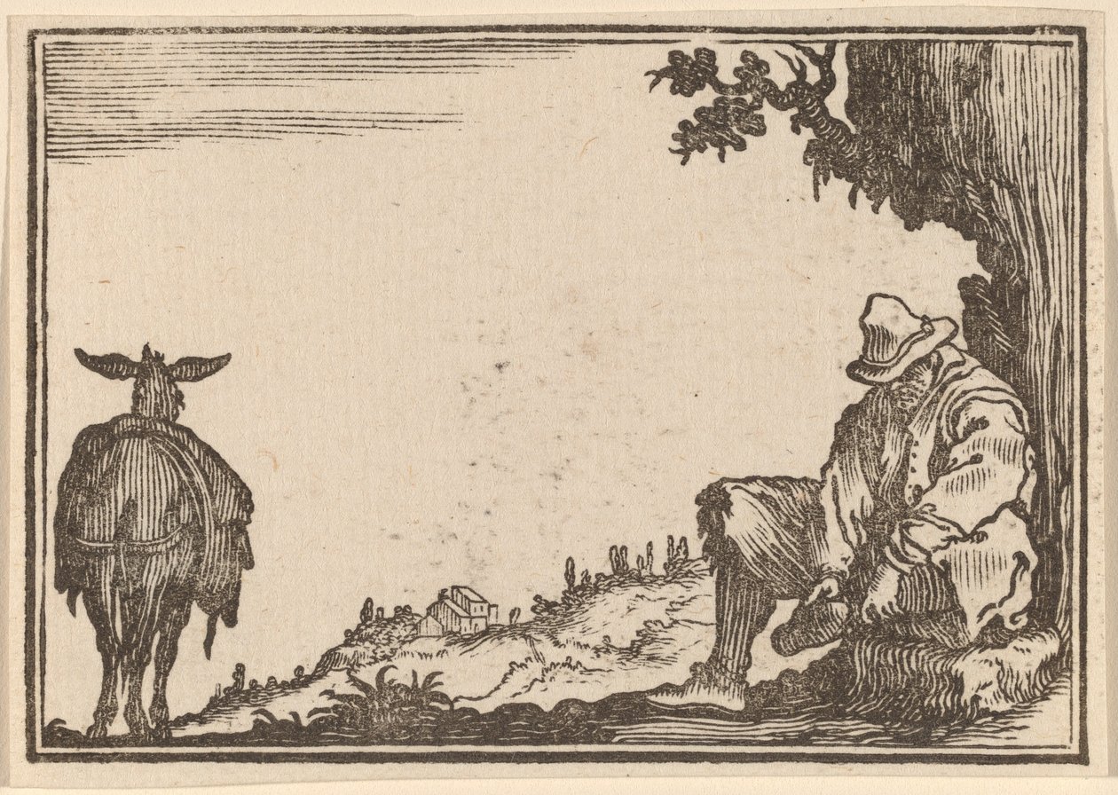 Bonde, der fjerner sin sko af Edouard Eckman after Jacques Callot