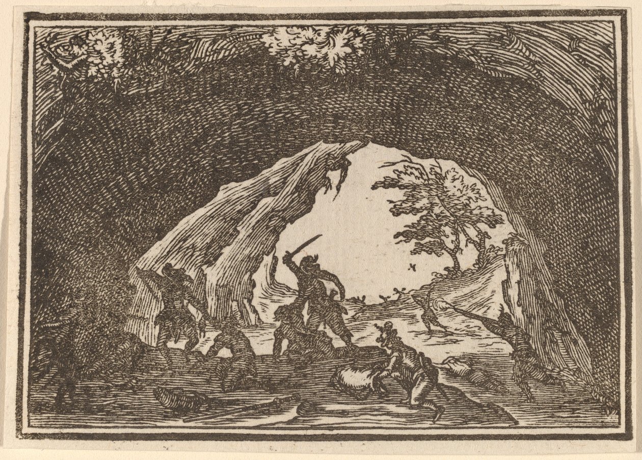 Soldater, der angriber røvere af Edouard Eckman after Jacques Callot