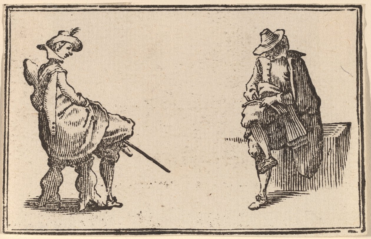To siddende figurer af Edouard Eckman after Jacques Callot