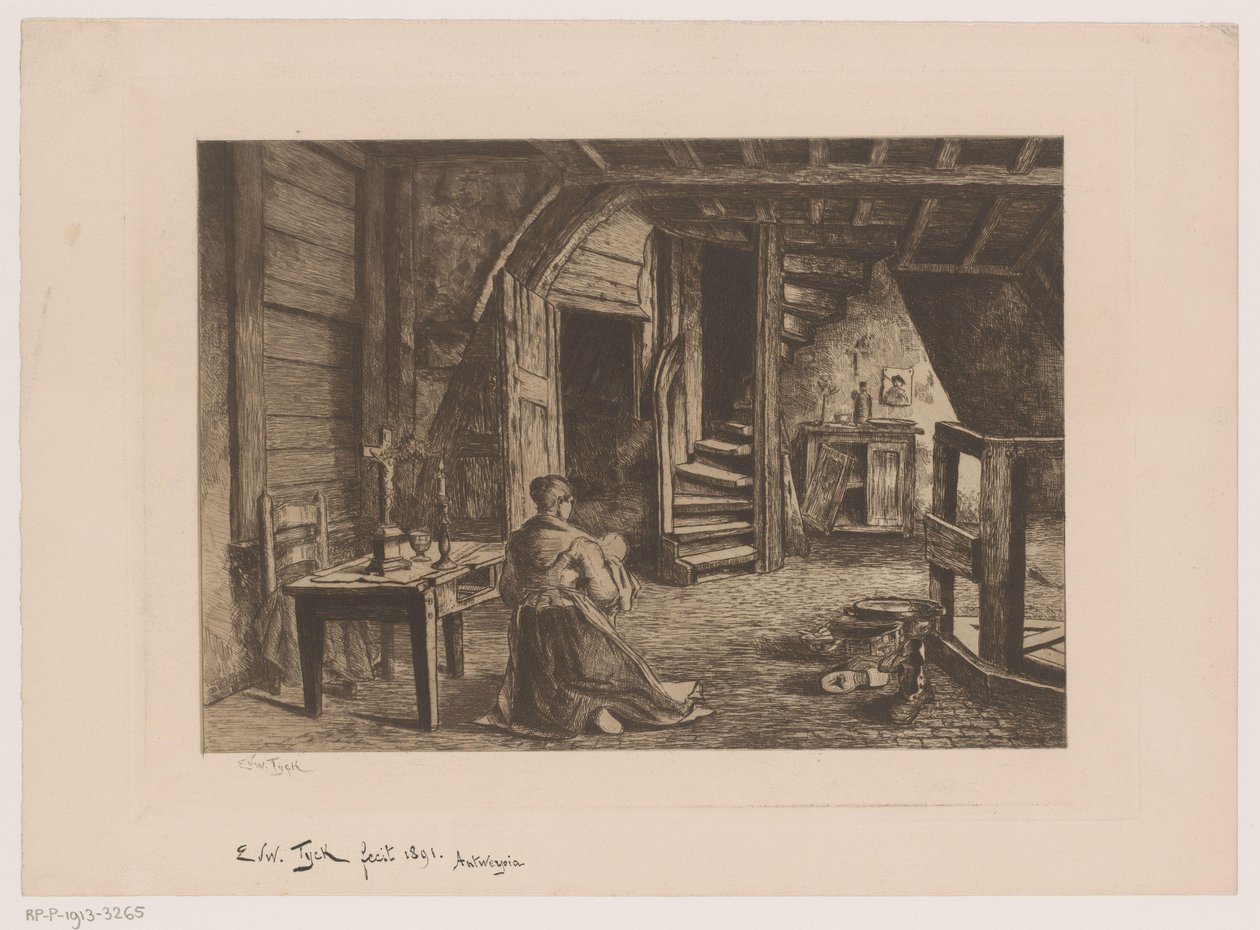 Loftsinteriør af Edouard Tyck (signed by artist)