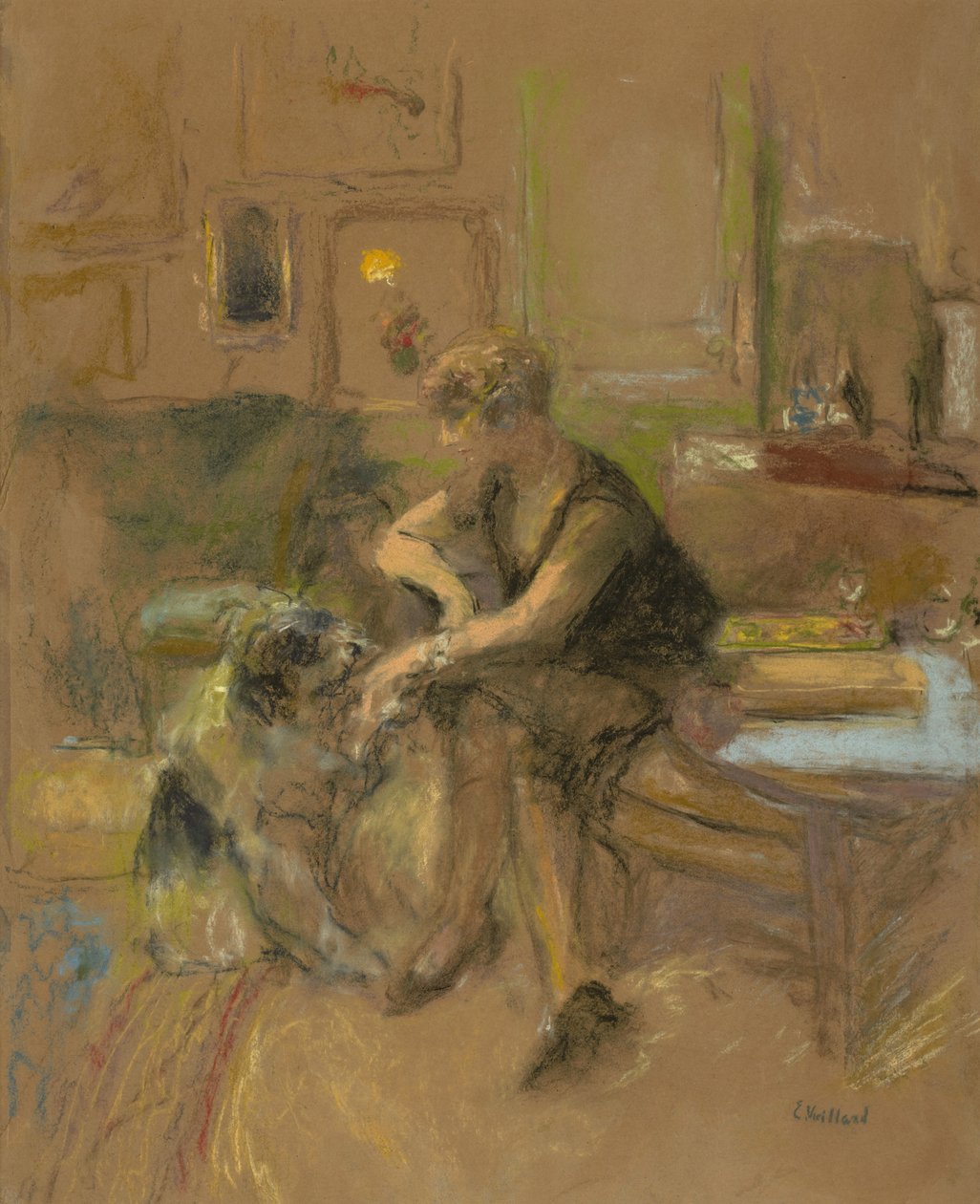 Gabrielle Jonas leger med en hund, 1927 af Edouard Vuillard
