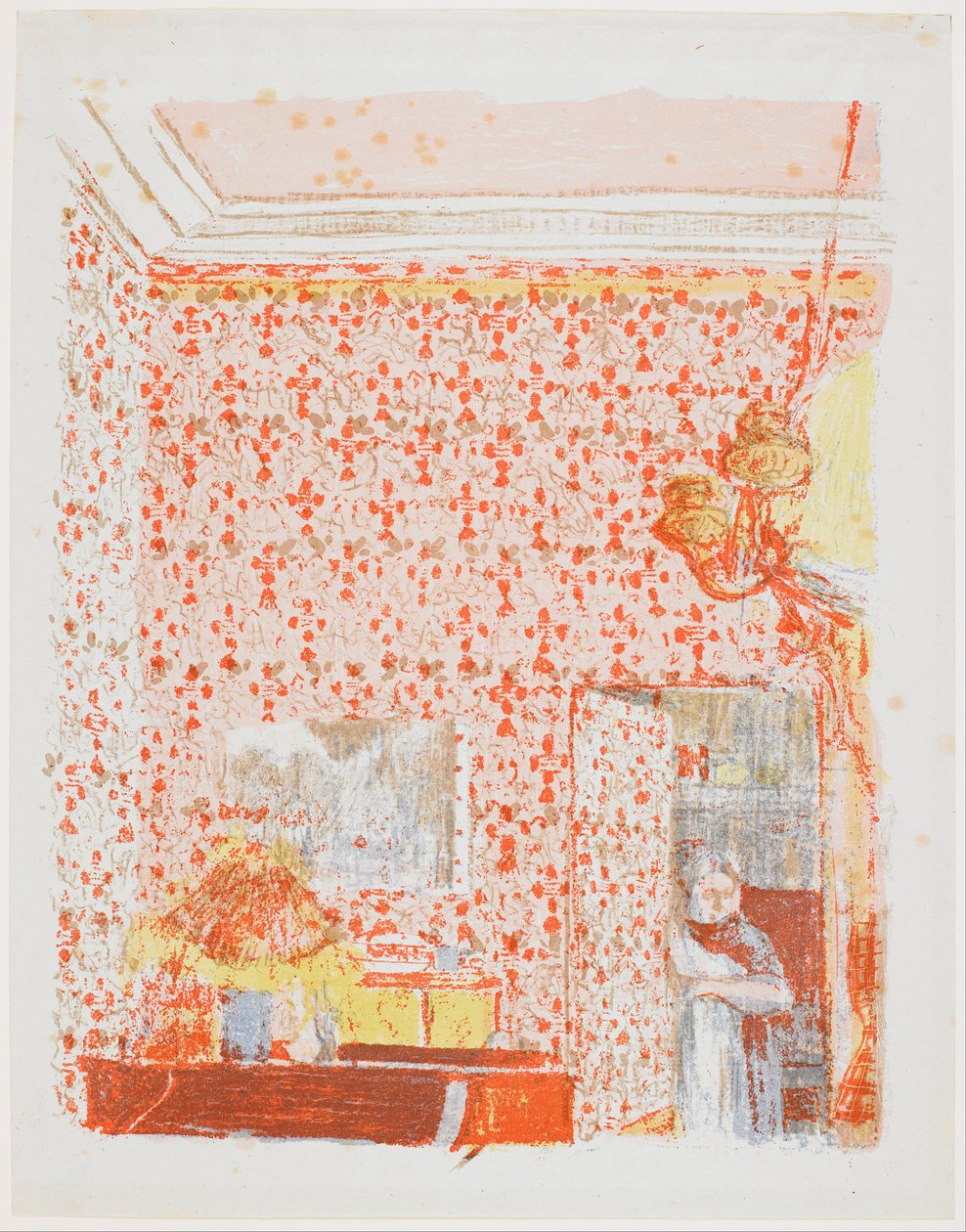 Interiør med lyserøde gardiner I af Edouard Vuillard