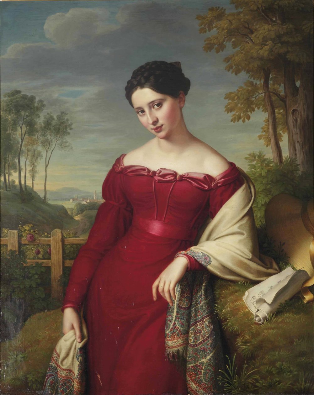 Portræt af en ung elegant dame af Eduard Friedrich Leybold