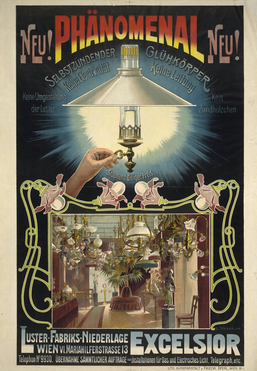 Excelsior. Selvantændende glødelegeme, ca 1895-1900. af Eduard Döcker