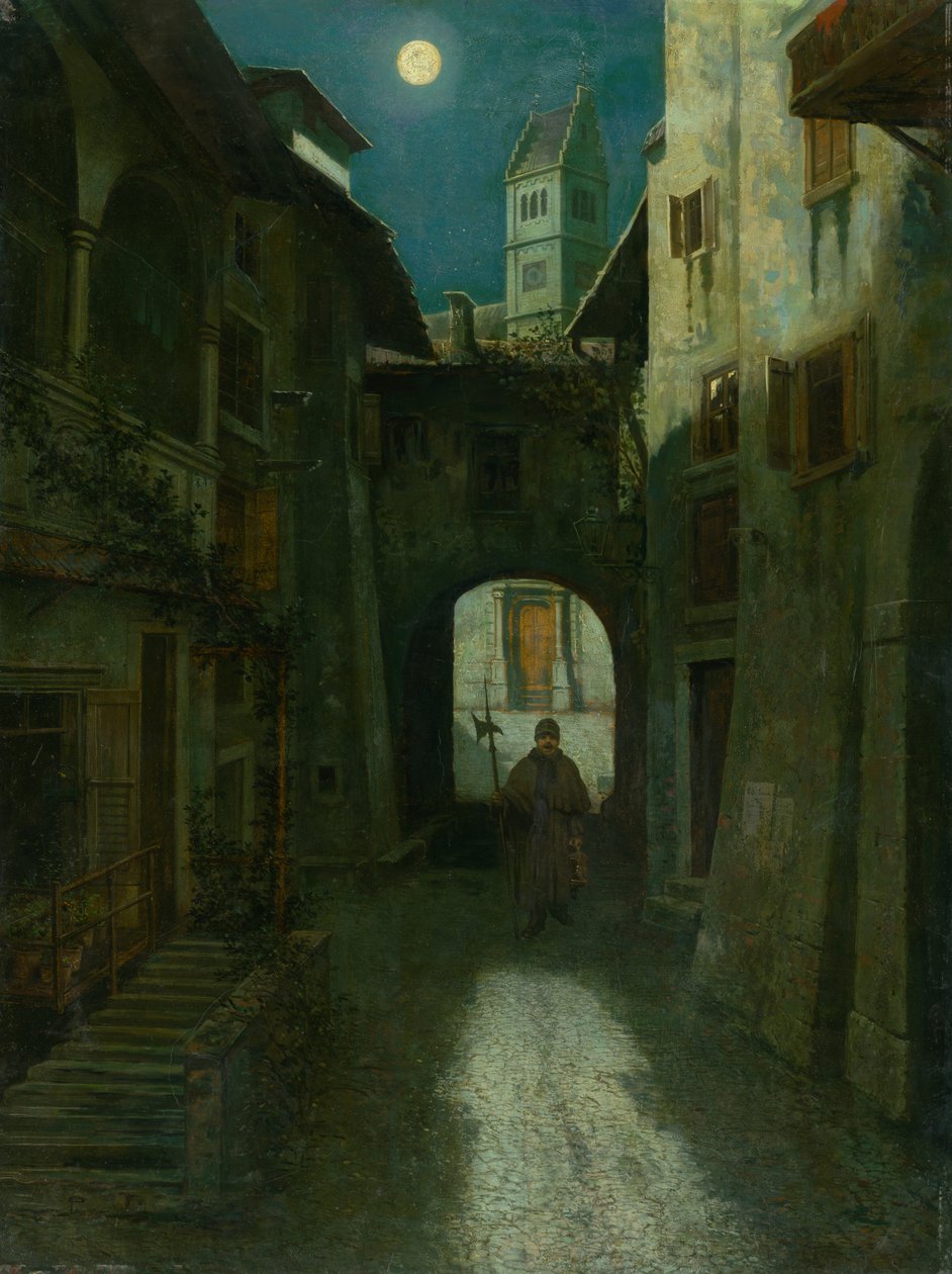Nattevagt i den gamle bydel, 1880. af Eduard Majsch