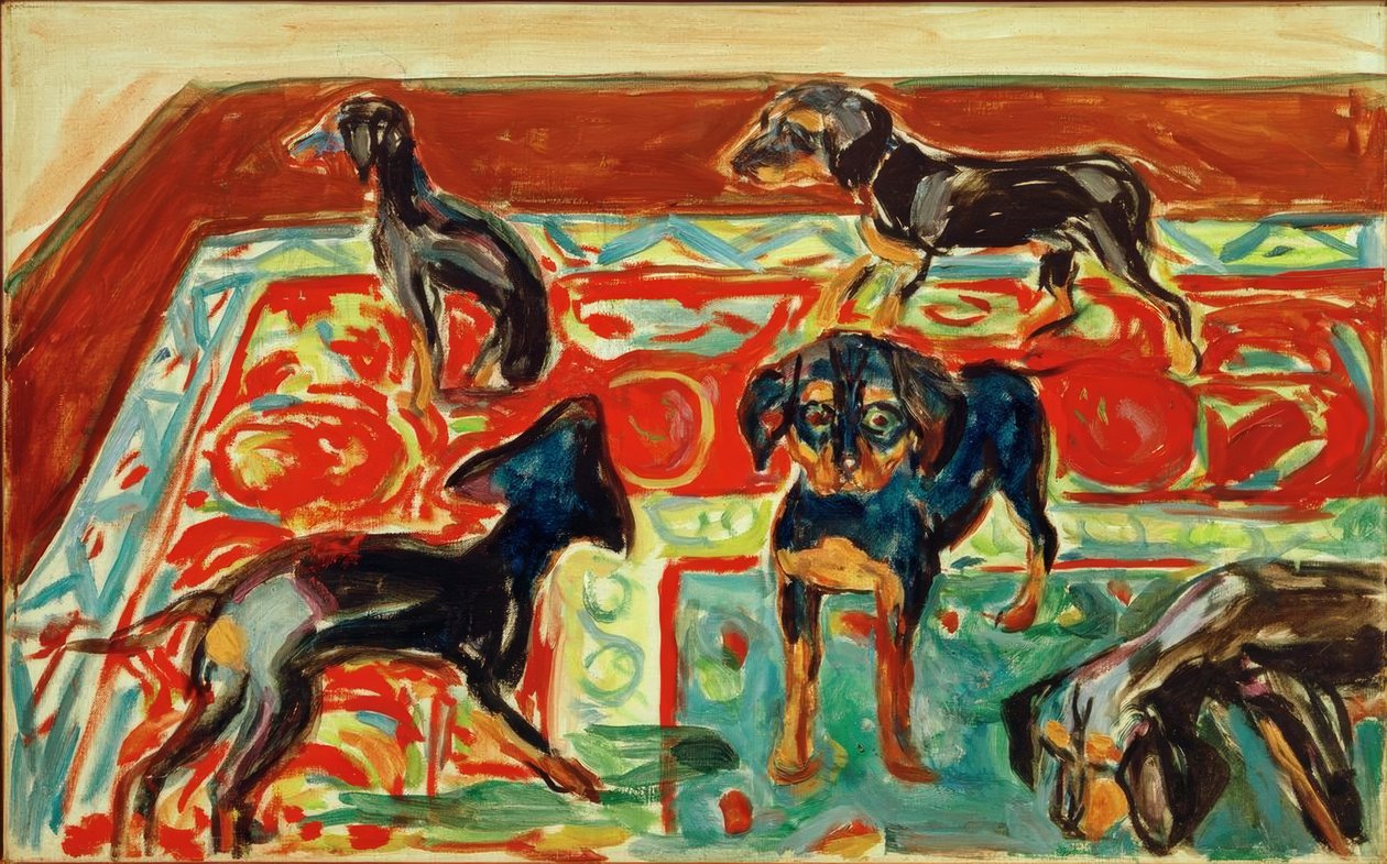 Fem hvalpe på gulvtæppet af Edvard Munch