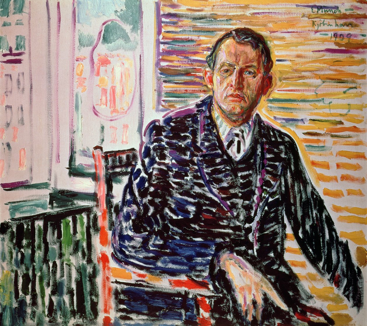 Selvportræt i blå skjorte af Edvard Munch