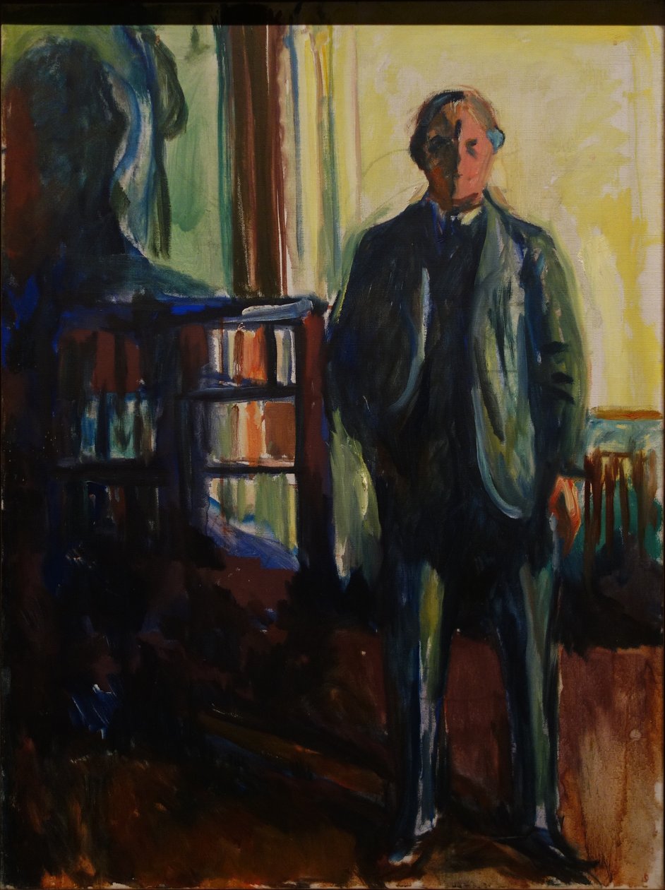 Selvportræt med hænder i lommer af Edvard Munch