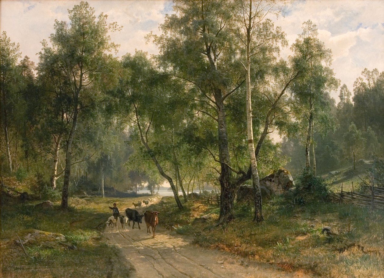Under Birkene. Motiv fra Mälaren af Edvard Bergh