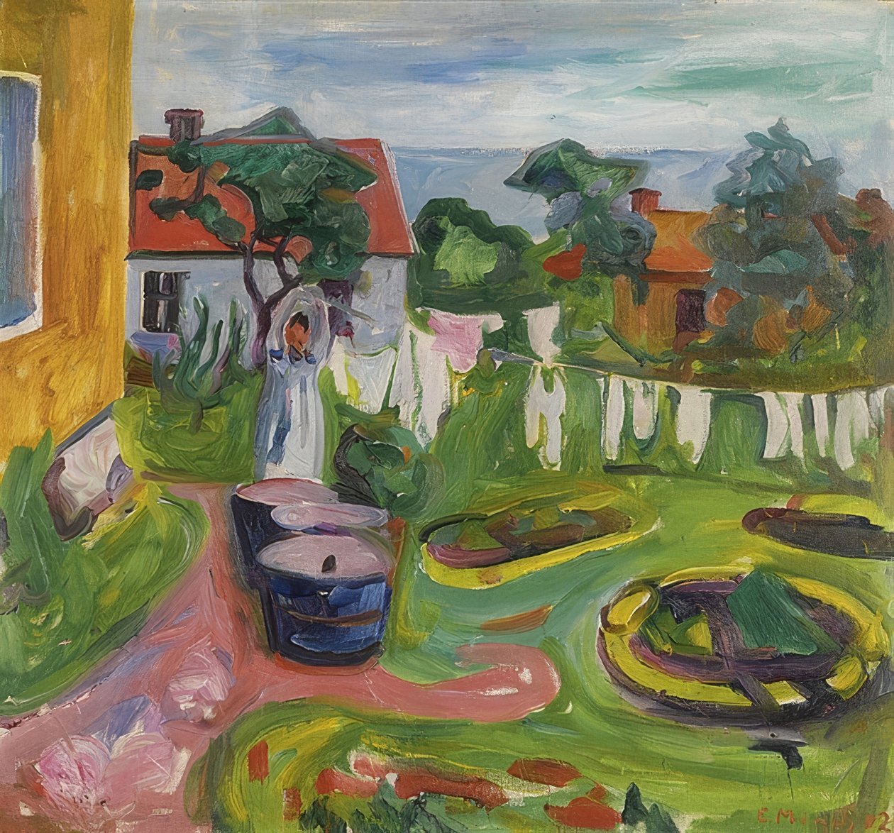 Vaskeri på linjen i Asgårdstrand. 1902 af Edvard Munch