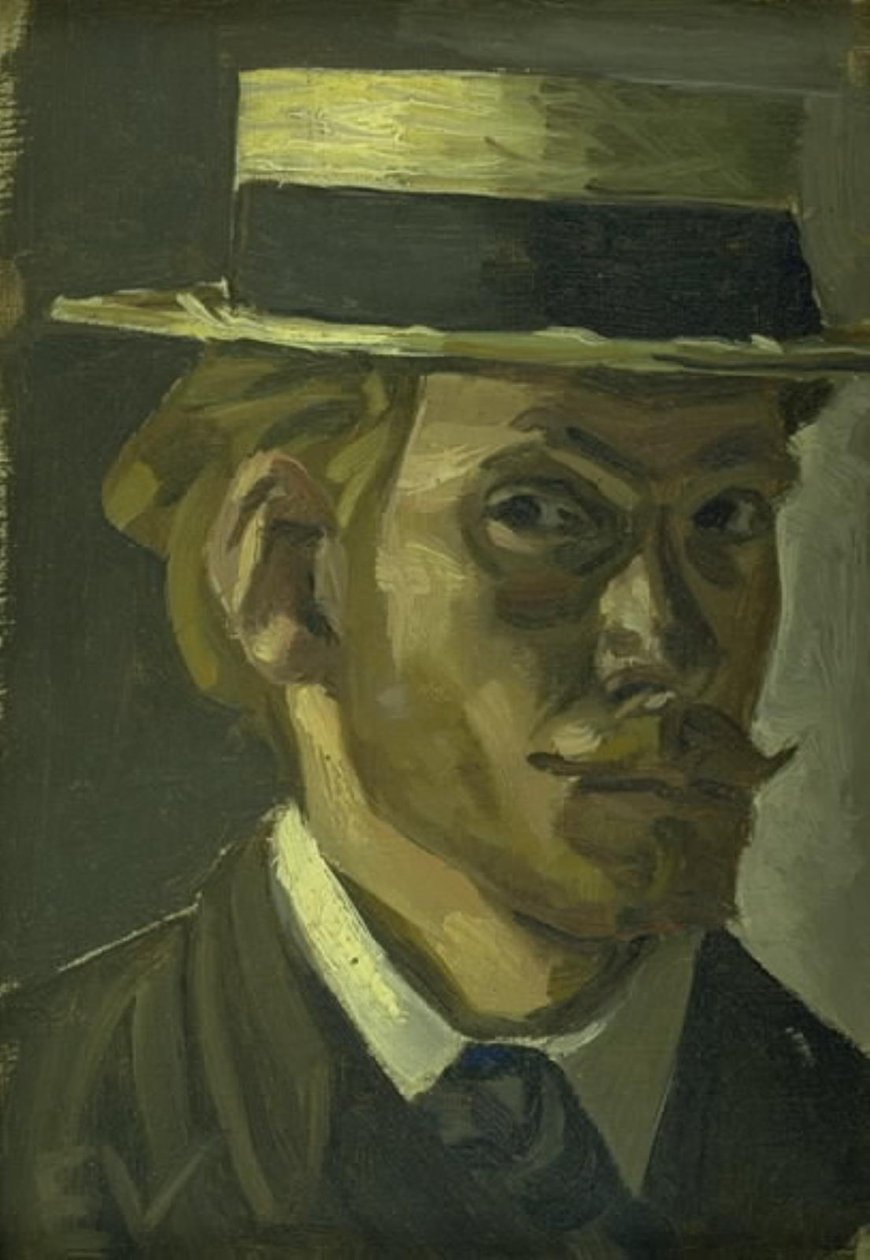 Selvportræt med stråhat af Edvard Weie