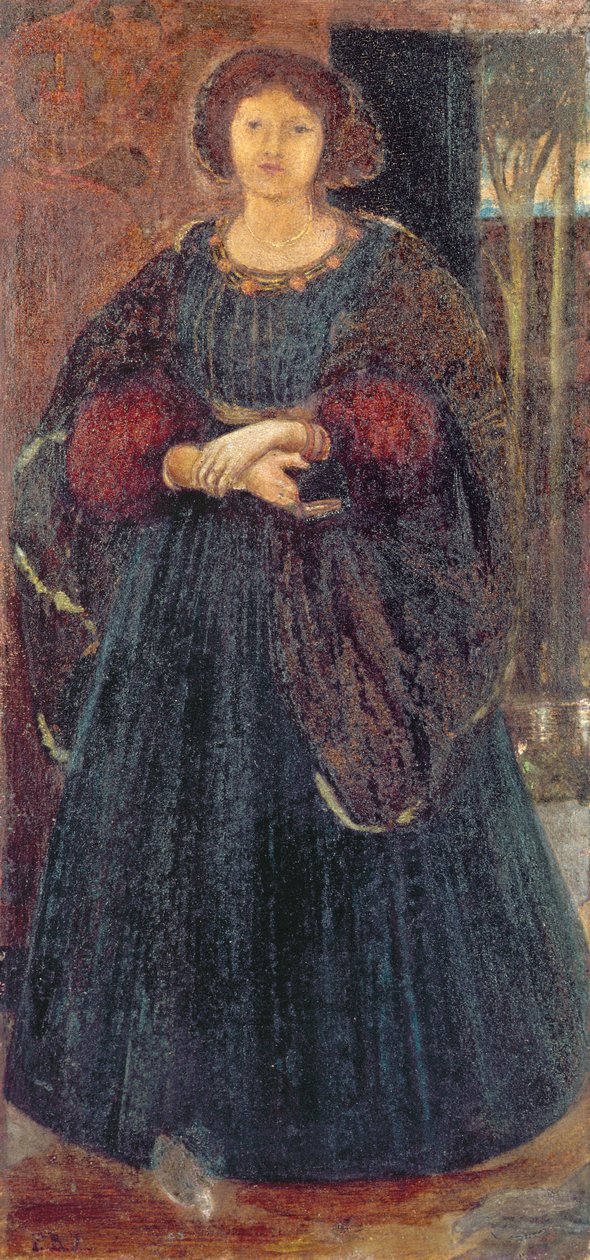 Smuk og blond og farvet, 1860 (wc og kropsfarve på papir) af Edward Burne Jones
