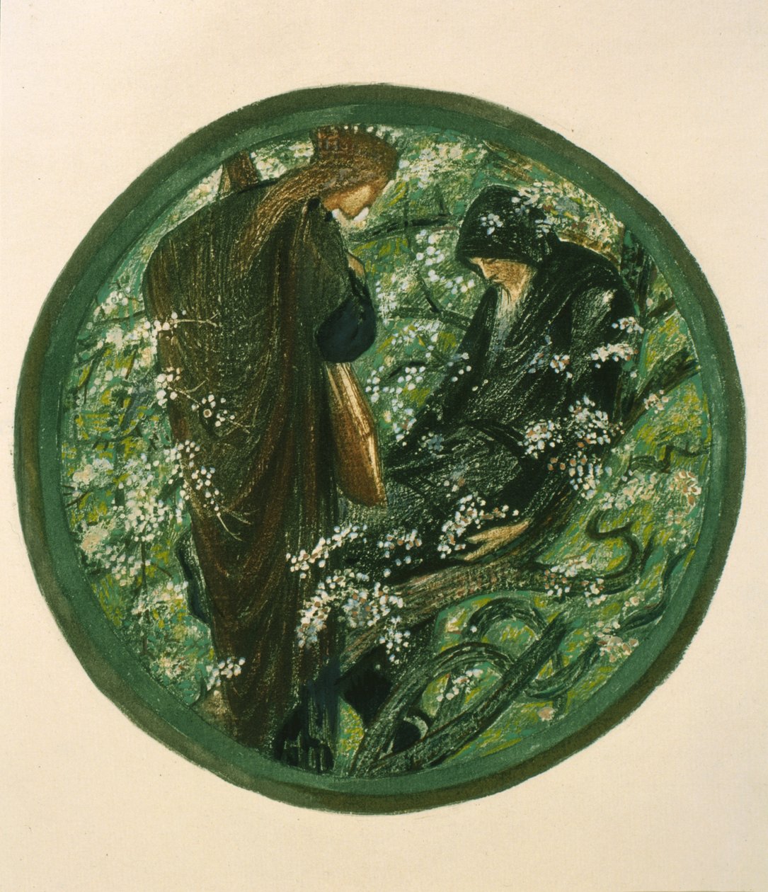 Nimue fortryller Merlin med fortryllelse, plade XV fra "Blomsterbogen af Edward Burne Jones