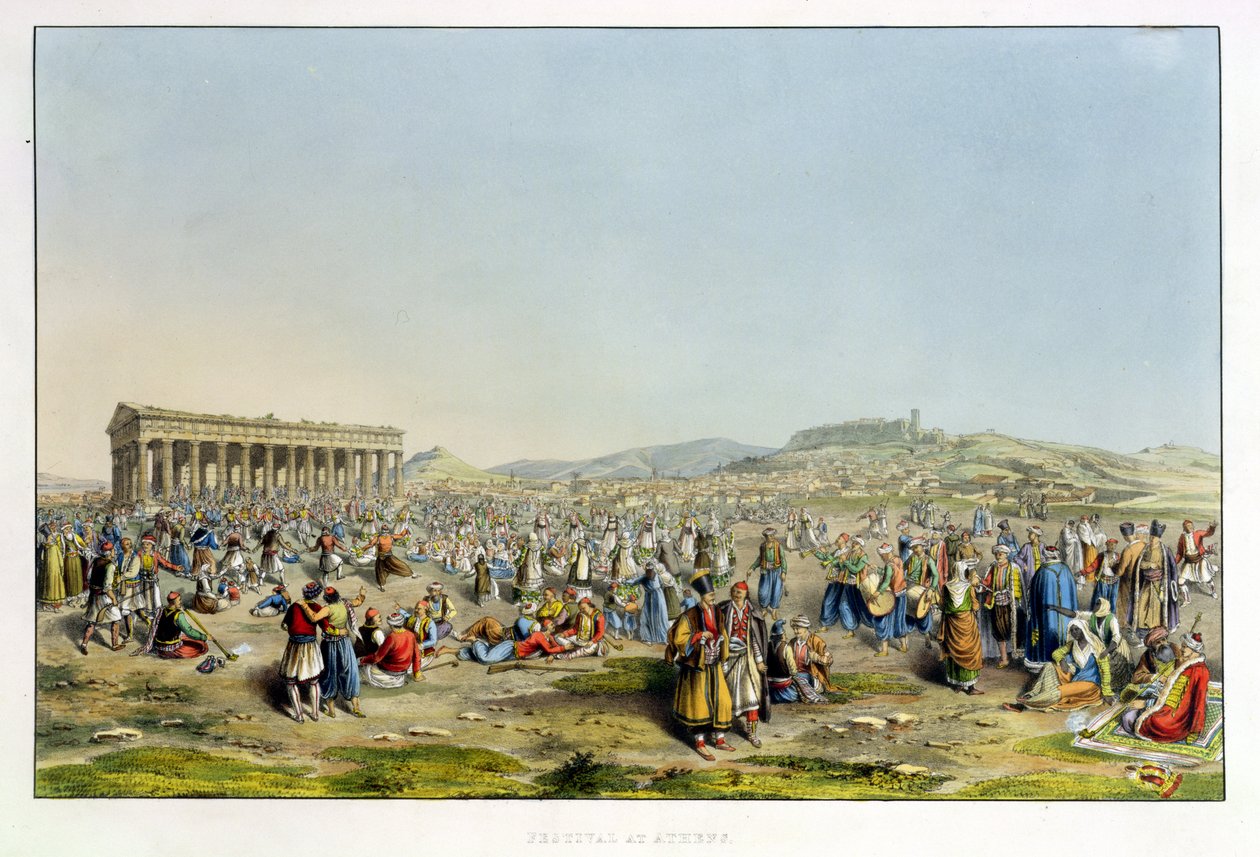 Festival i Athen, pub. af J. Rodwell, 1830 (akvatint) af Edward Dodwell