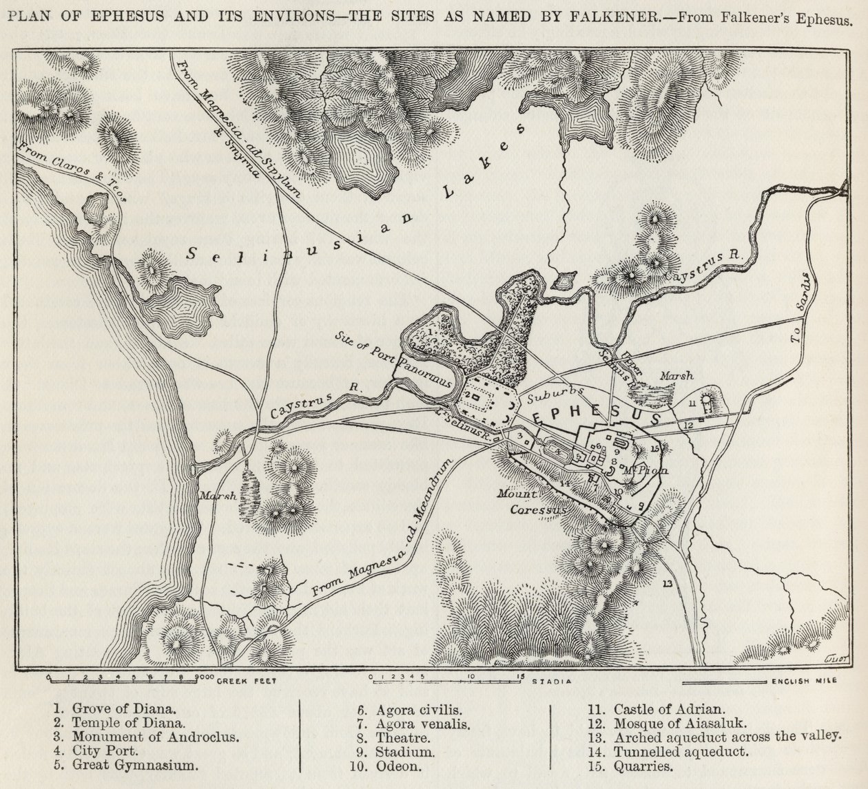 Plan over Efesos og dens omgivelser, fra 