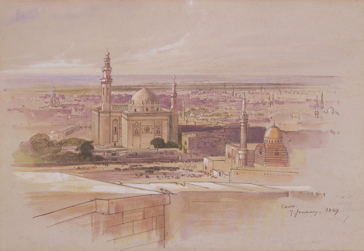 Agra-moskeen, Kairo, 1849 af Edward Lear