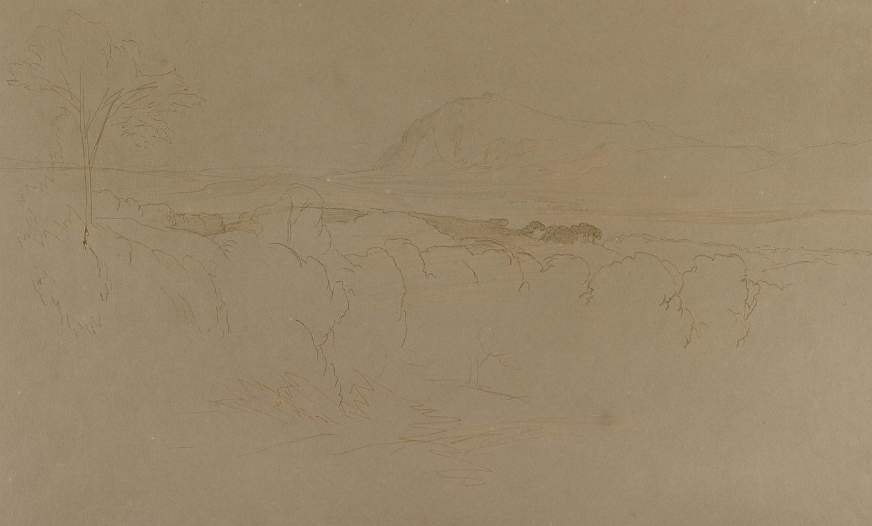 Calabria, 1847 (pen og brunt blæk over blyant på meget misfarvet buff-papir) af Edward Lear