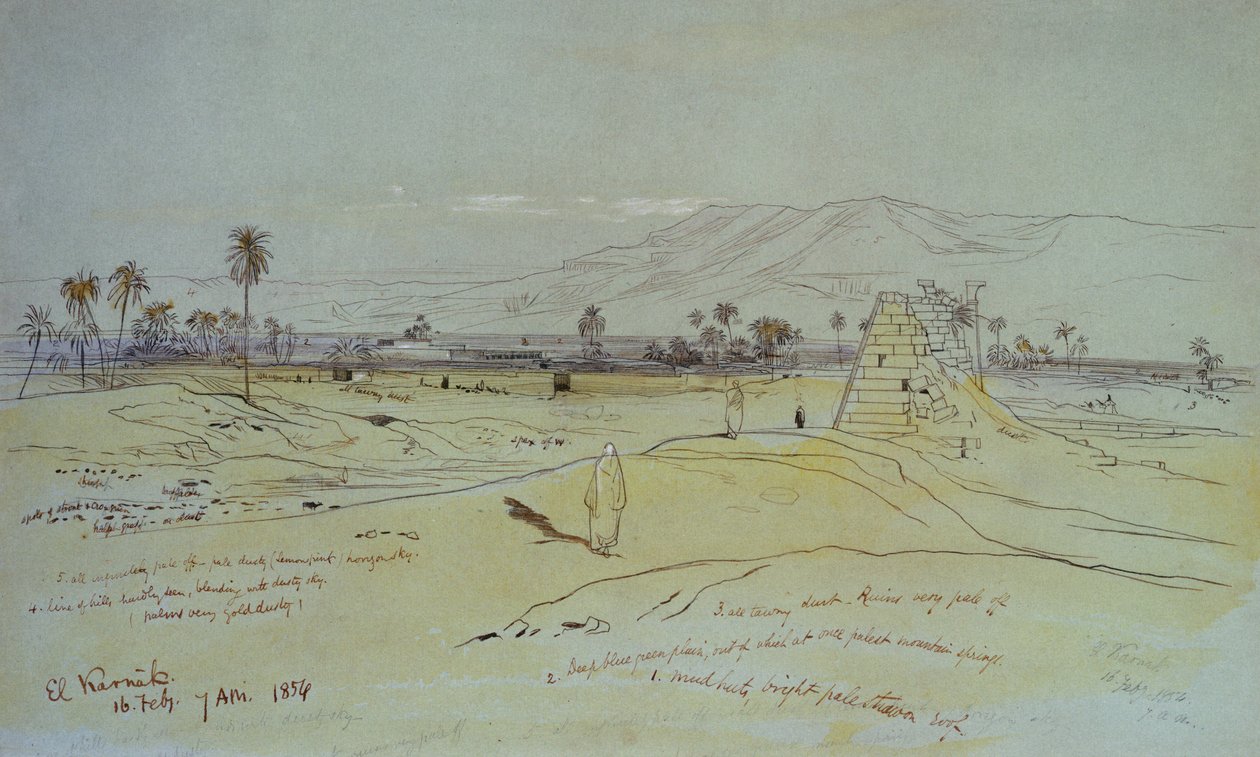 El Karnak, 1854 (pen, blæk og wc) af Edward Lear