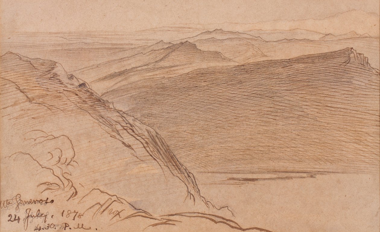 Monte Generoso, 1878 (pen og blæk og wc på papir) af Edward Lear