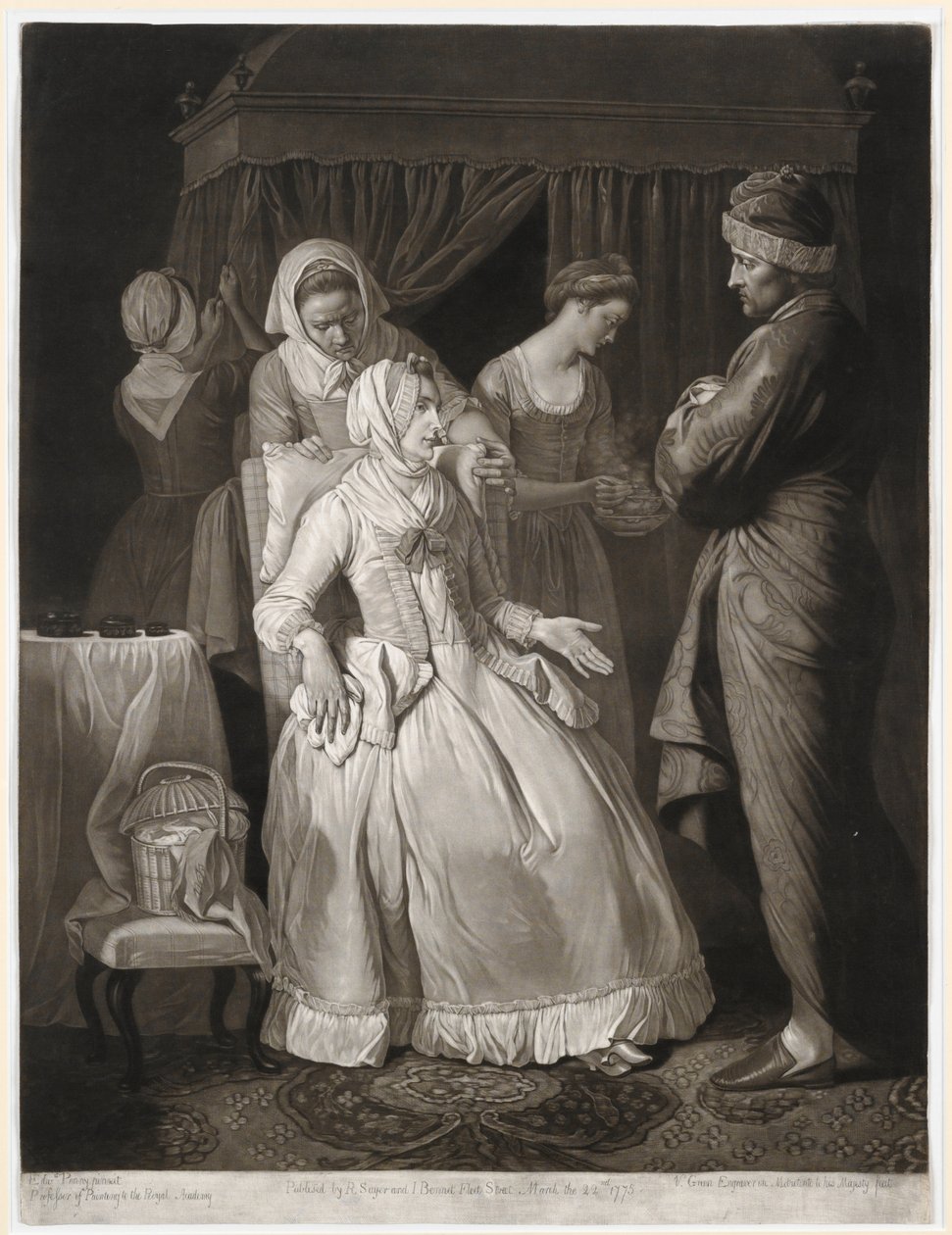 The Virtuous Comforted by Sympathy and Attention, tryk lavet af Valentine Green, 1775 (mezzotint) af Edward Penny