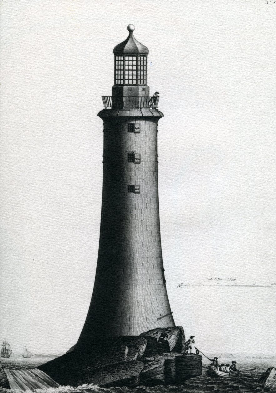 South Elevation of the Stone Lighthouse færdiggjort på Edystone i 1759, 1763 af Edward Rooker