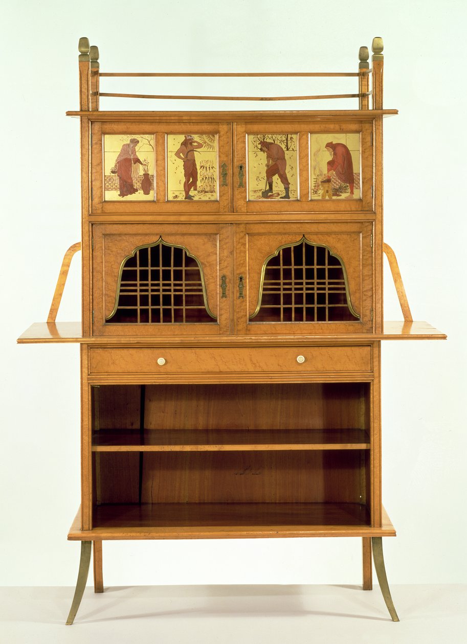 Satinwood kabinet med malede paneler, ca. 1877 (satinwood) af Edward William Godwin
