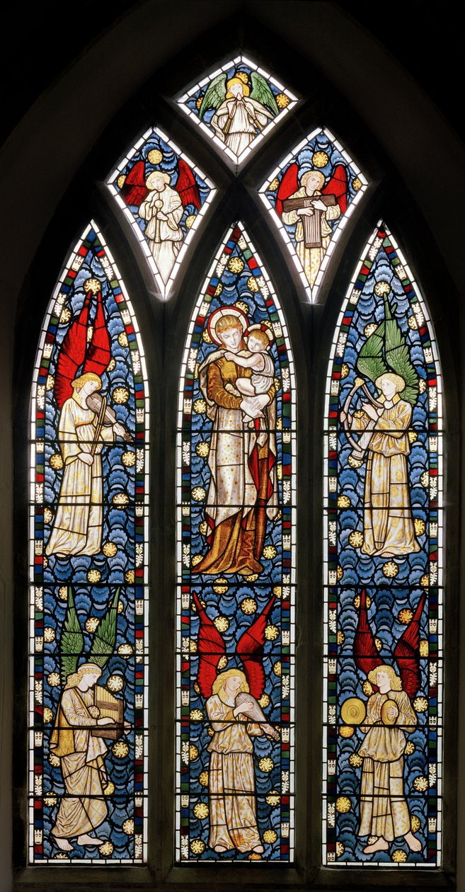 Tilehurst, St. Michael, Morris Marshall & Faulkner & Co, William Morris, Edward Burne-Jones, Madonna & Child, Musical Angels, 1869 af Edward and Morris Burne Jones