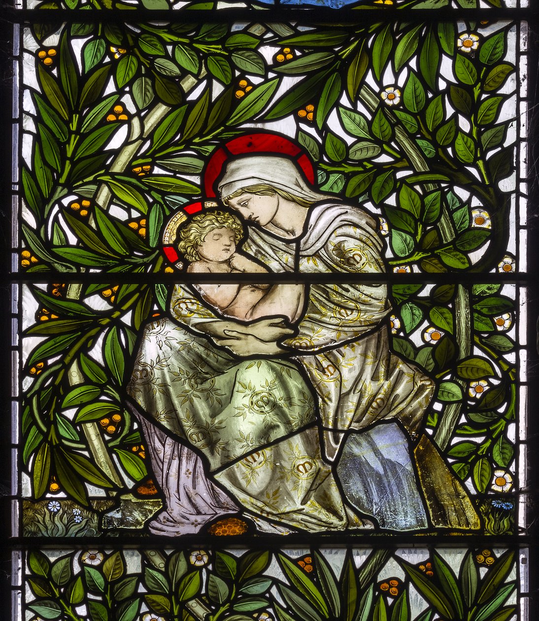 Nonne Monkton, St Mary, Morris Marshall & Faulkner & Co, William Morris, Edward Burne-Jones, Madonna & Child, 1873 af Edward and Morris Burne Jones
