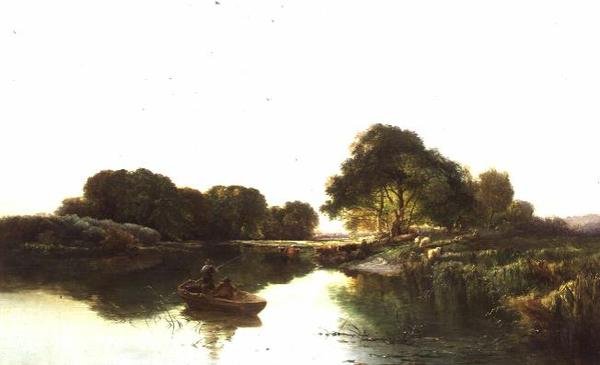 Et flodlandskab med lystfiskere af Edward Charles Williams