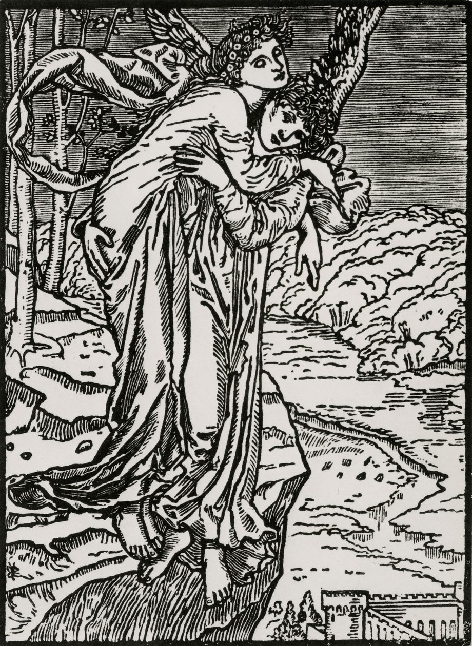 Zephyr og Psyche af Edward Coley (after) Burne Jones