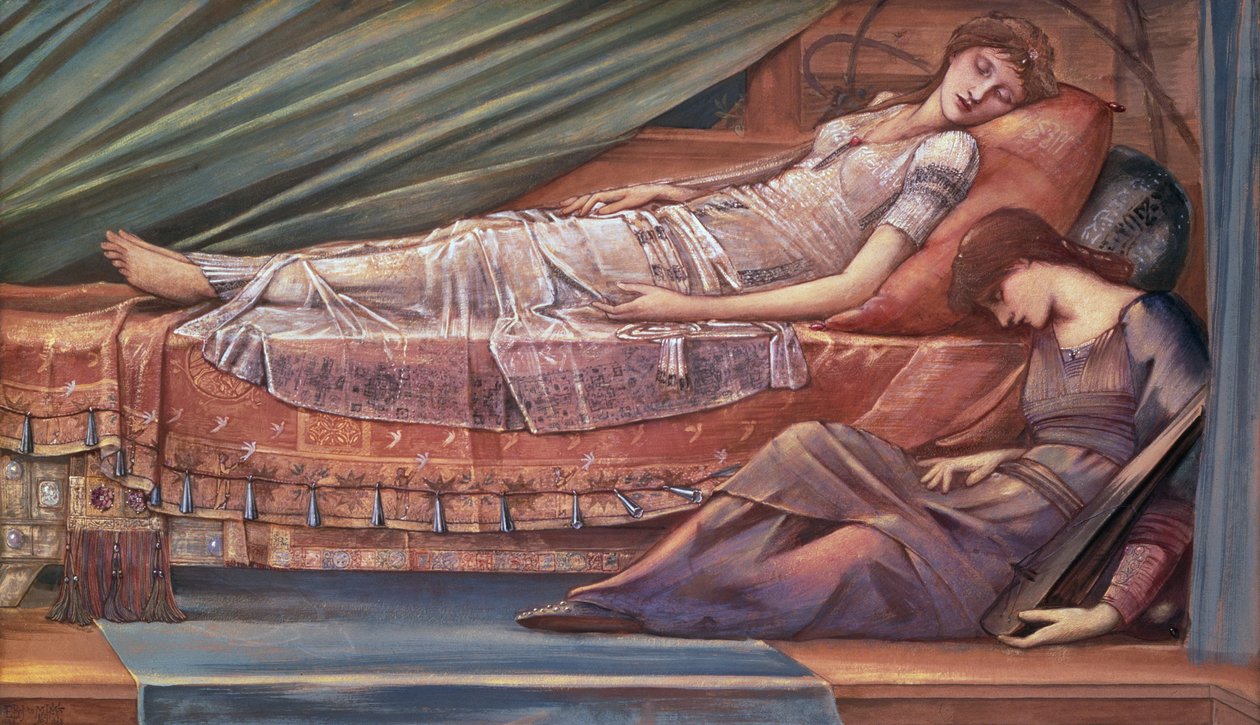 Den sovende prinsesse (olie på lærred) af Edward Coley Burne Jones
