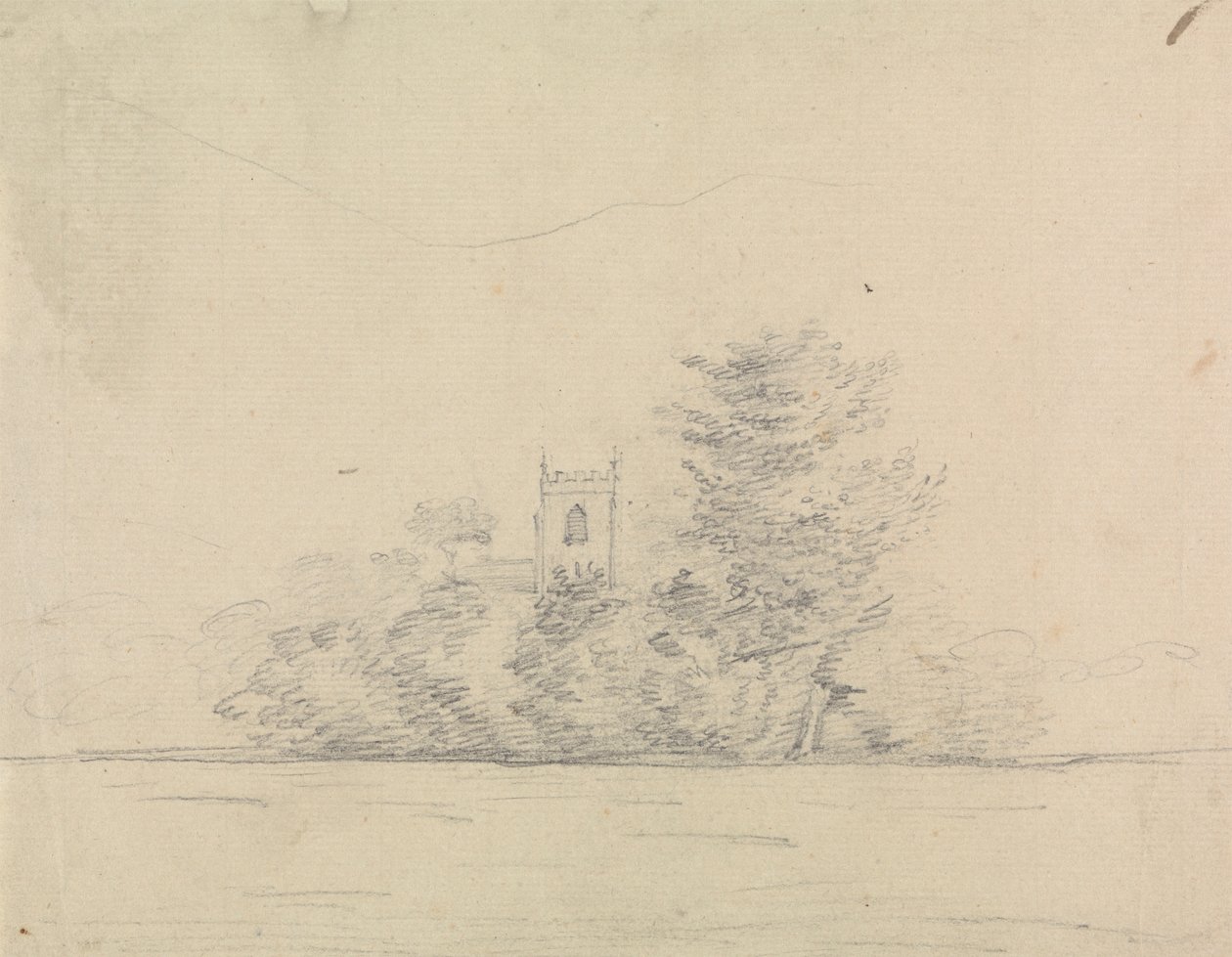 Landskab med kirke af Edward Francis Burney