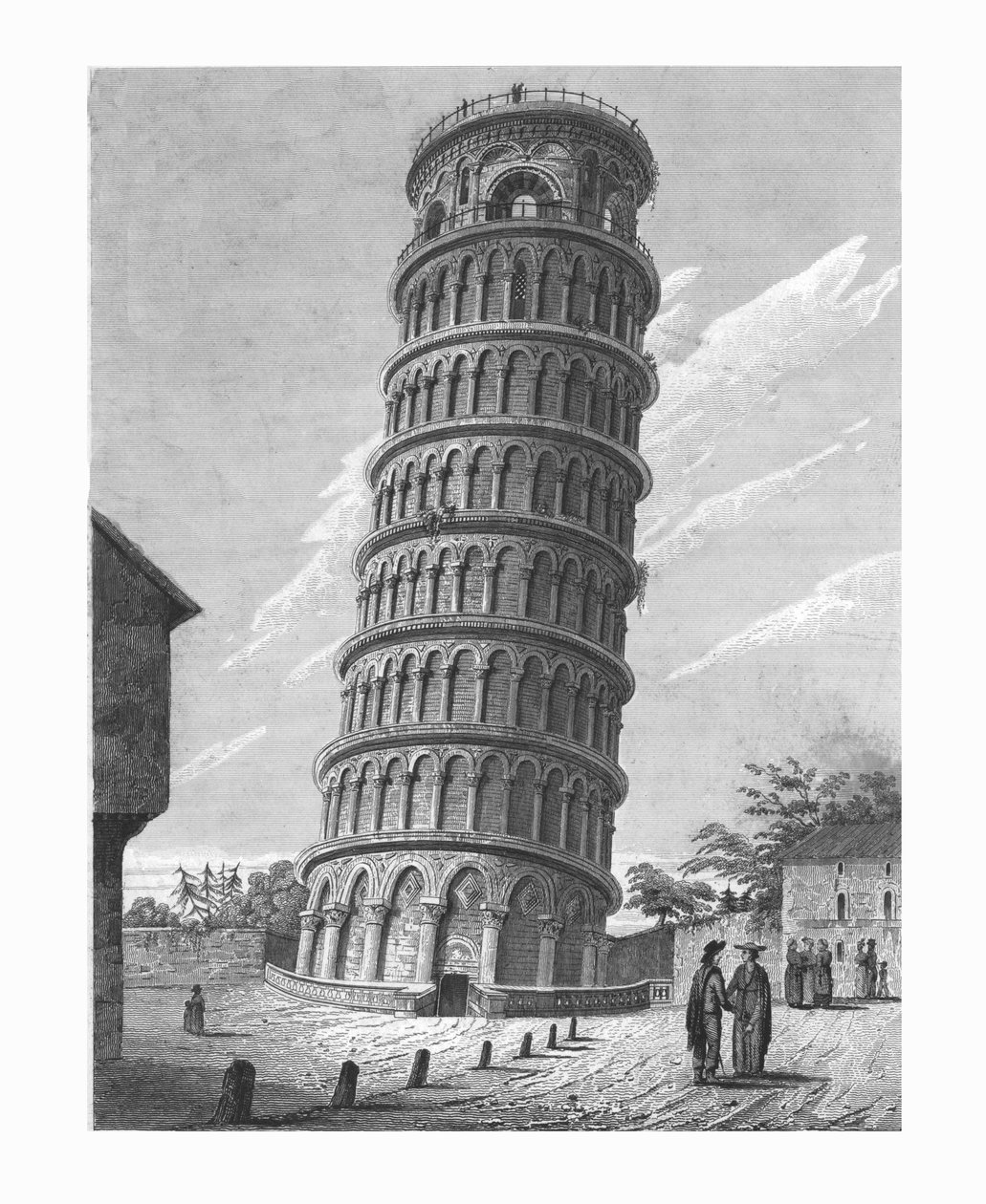 Det skæve klokketårn i Pisa, c1824. af Edward John Roberts