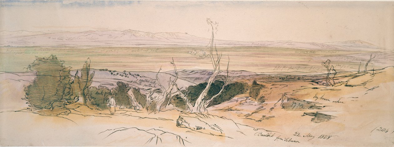 Baalbek fra Libanon, 1858. af Edward Lear
