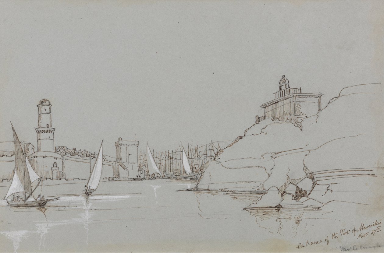 Indgang til Marseilles havn af Edward Lear