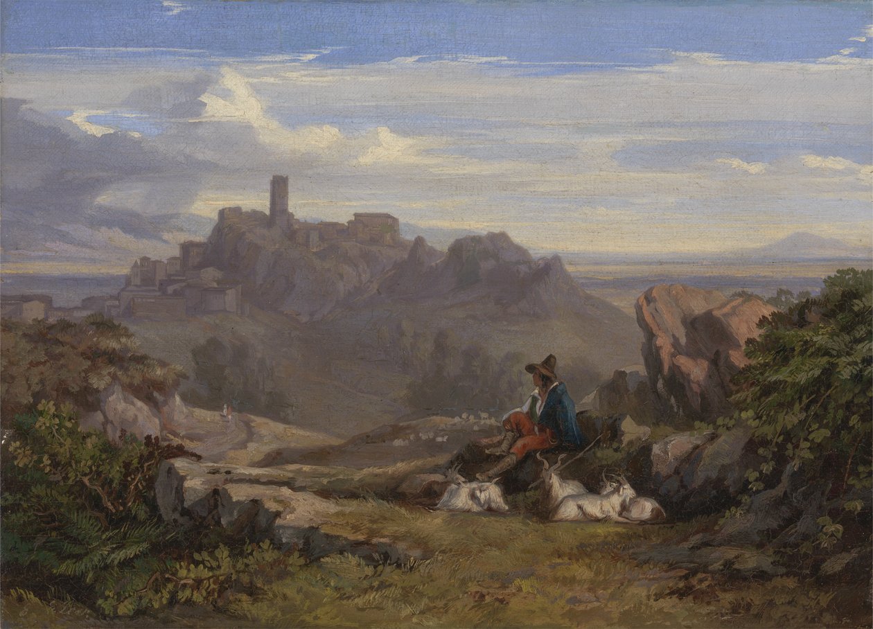 Landskab med gedehyrde, c.1842 af Edward Lear