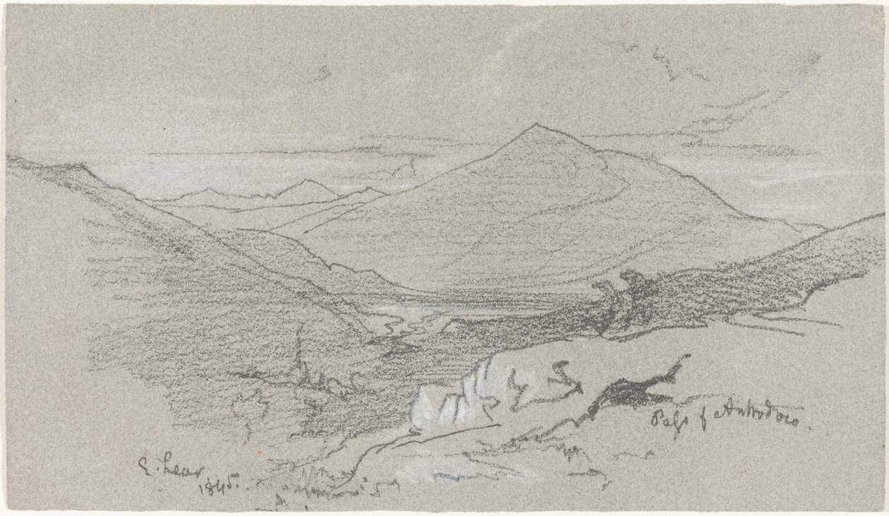 Bjergudsigt fra Antrodoco, 1845. af Edward Lear