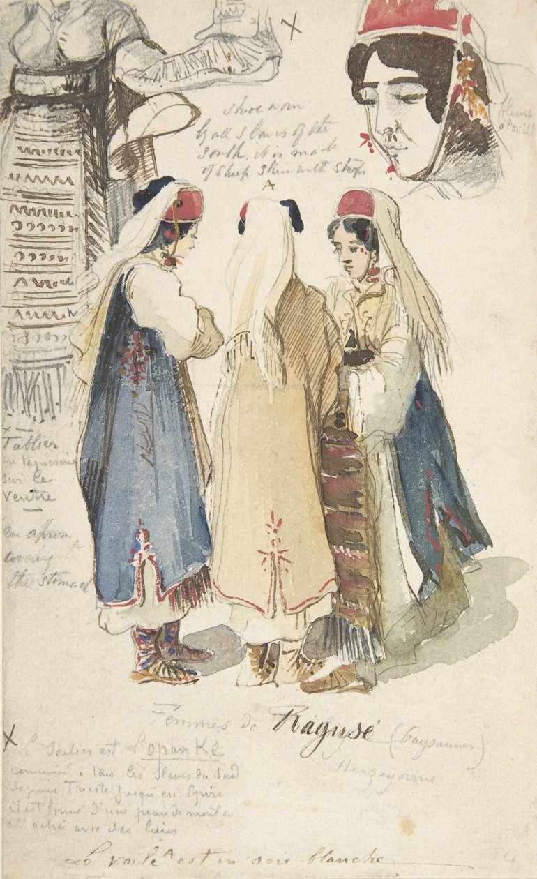 Bondekvinder fra Ragusa, 1848-1866. af Edward Lear