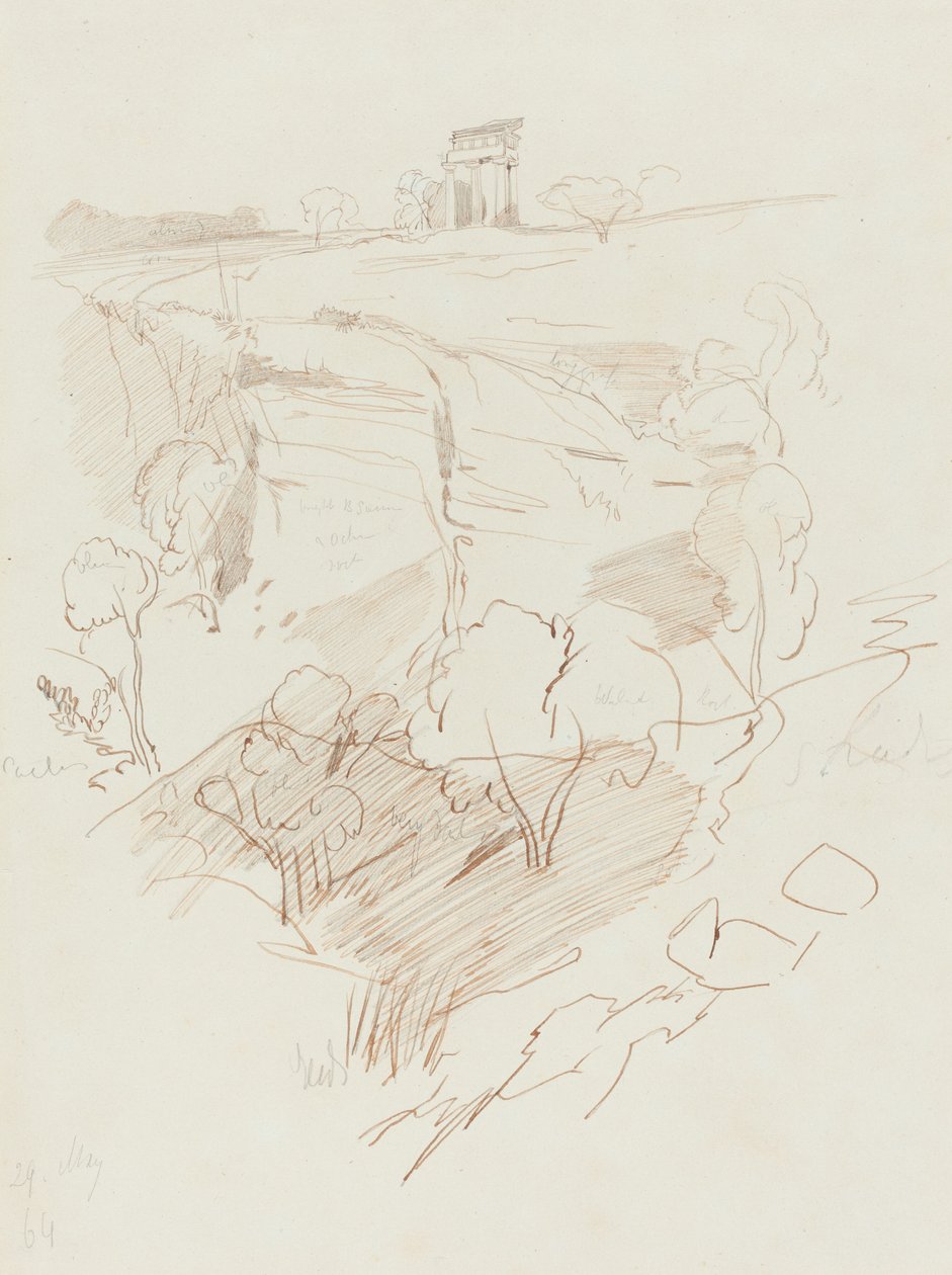 Ødelagt tempel på en bakke af Edward Lear