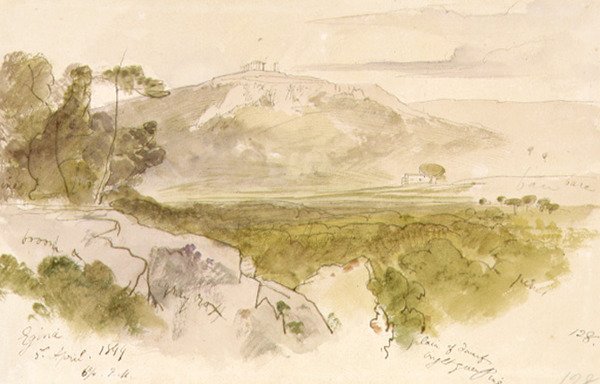 Aphaia-templet i Aegina af Edward Lear