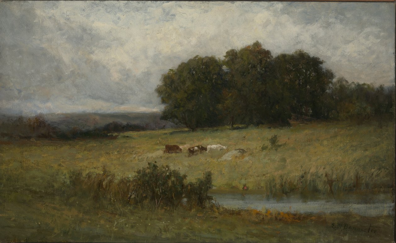 Lys scene af kvæg nær vandløb af Edward Mitchell Bannister