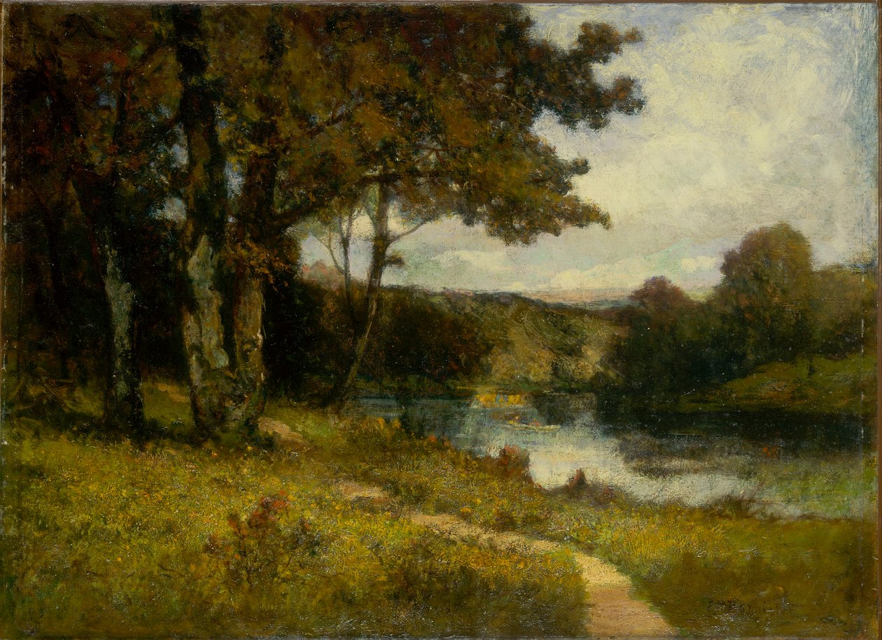 Uden titel (landskab, træer nær flod) af Edward Mitchell Bannister