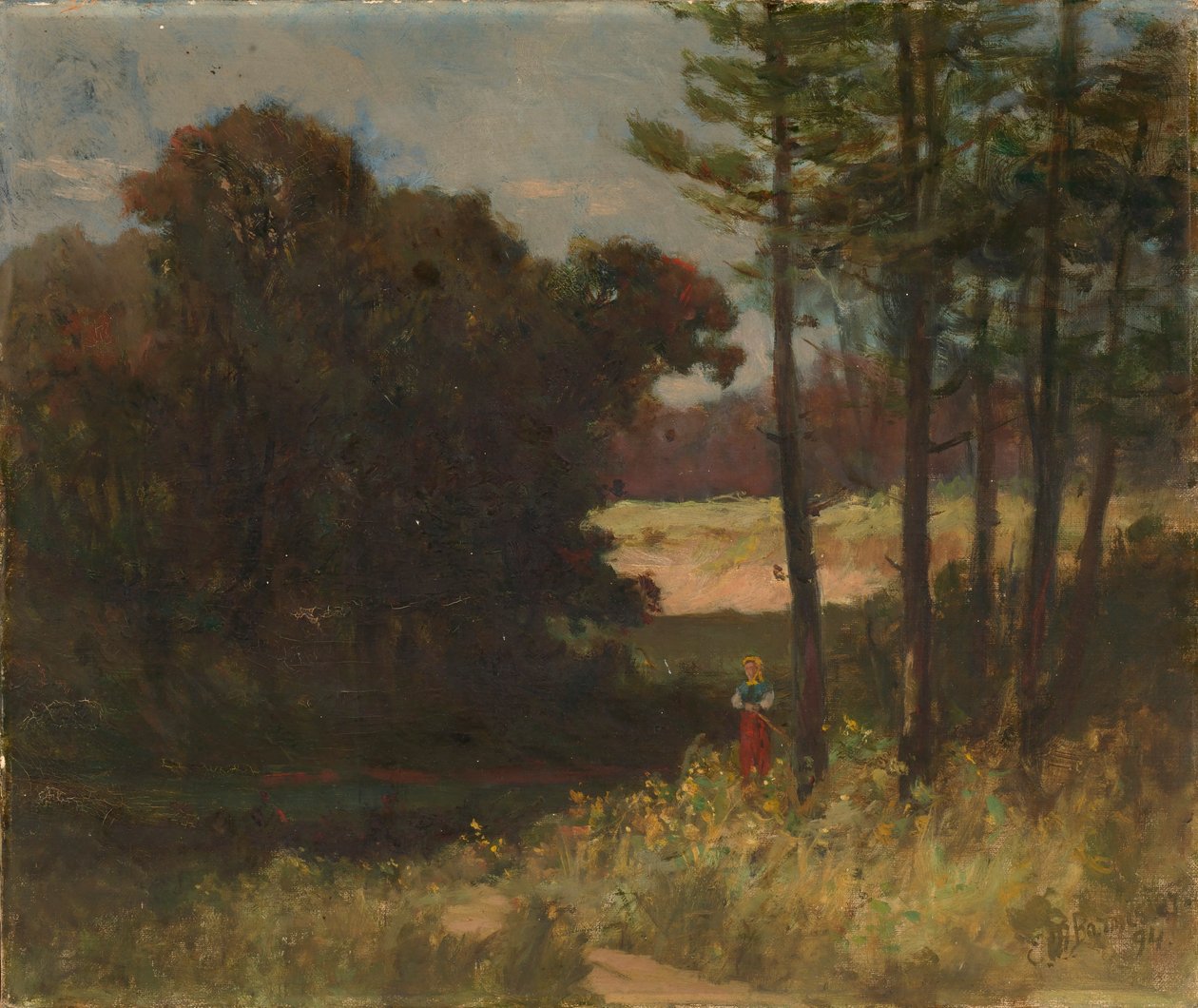 Uden titel (landskab med træer og kvinde) af Edward Mitchell Bannister
