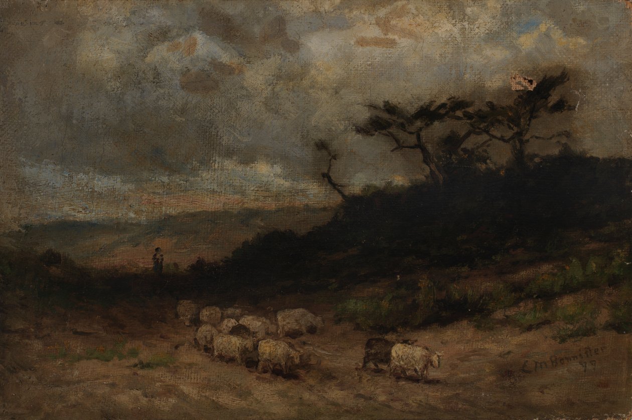 Unavngivet hyrde med får, 1877. af Edward Mitchell Bannister